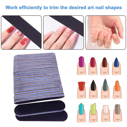 GigaGround Small Nail Files Bulk (50 Pcs) - 3.6 Inches Emery Board Nail File for Acrylic and Natural Nails, 100/180 Grit Double Sided Fingernail Filer Pack, Mini Professional Filers Manicure Pedicure Set