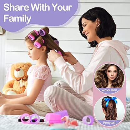 ELASO 33 Piece Self Grip Hair Rollers Set - Large, Medium, Small & Extra Large Foam Rollers for Long, Medium & Short Hair with Stainless Steel Clips & Storage Bag (Purple & Rose)