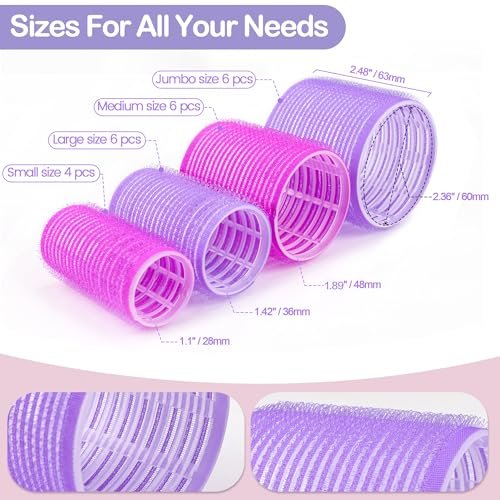 ELASO 33 Piece Self Grip Hair Rollers Set - Large, Medium, Small & Extra Large Foam Rollers for Long, Medium & Short Hair with Stainless Steel Clips & Storage Bag (Purple & Rose) - görsel 5