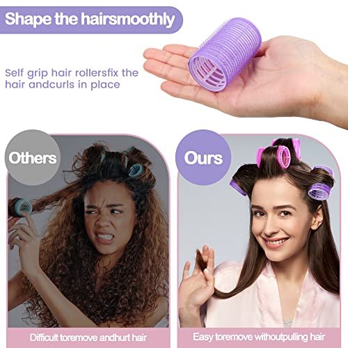 ELASO 33 Piece Self Grip Hair Rollers Set - Large, Medium, Small & Extra Large Foam Rollers for Long, Medium & Short Hair with Stainless Steel Clips & Storage Bag (Purple & Rose) - görsel 9