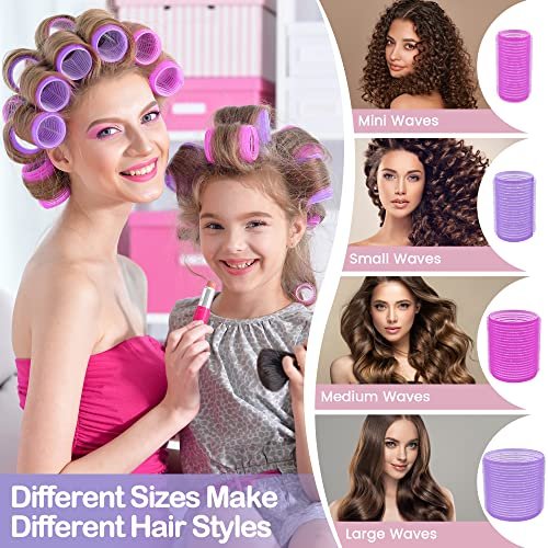 ELASO 33 Piece Self Grip Hair Rollers Set - Large, Medium, Small & Extra Large Foam Rollers for Long, Medium & Short Hair with Stainless Steel Clips & Storage Bag (Purple & Rose) - görsel 7