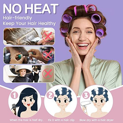 ELASO 33 Piece Self Grip Hair Rollers Set - Large, Medium, Small & Extra Large Foam Rollers for Long, Medium & Short Hair with Stainless Steel Clips & Storage Bag (Purple & Rose)