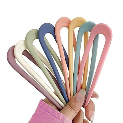 8 Pack French Style U Shaped Hair Pins for Women & Girls – Multicolor Plastic Hair Clips for Buns, Curls, and Everyday Hairstyles