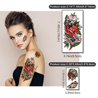 77 Sheets Classic Temporary Tattoos for Adults - Old School Sailor Jerry Style Fake Tattoos, American Traditional Rose Arm Tattoo Stickers for Women Men Kids
