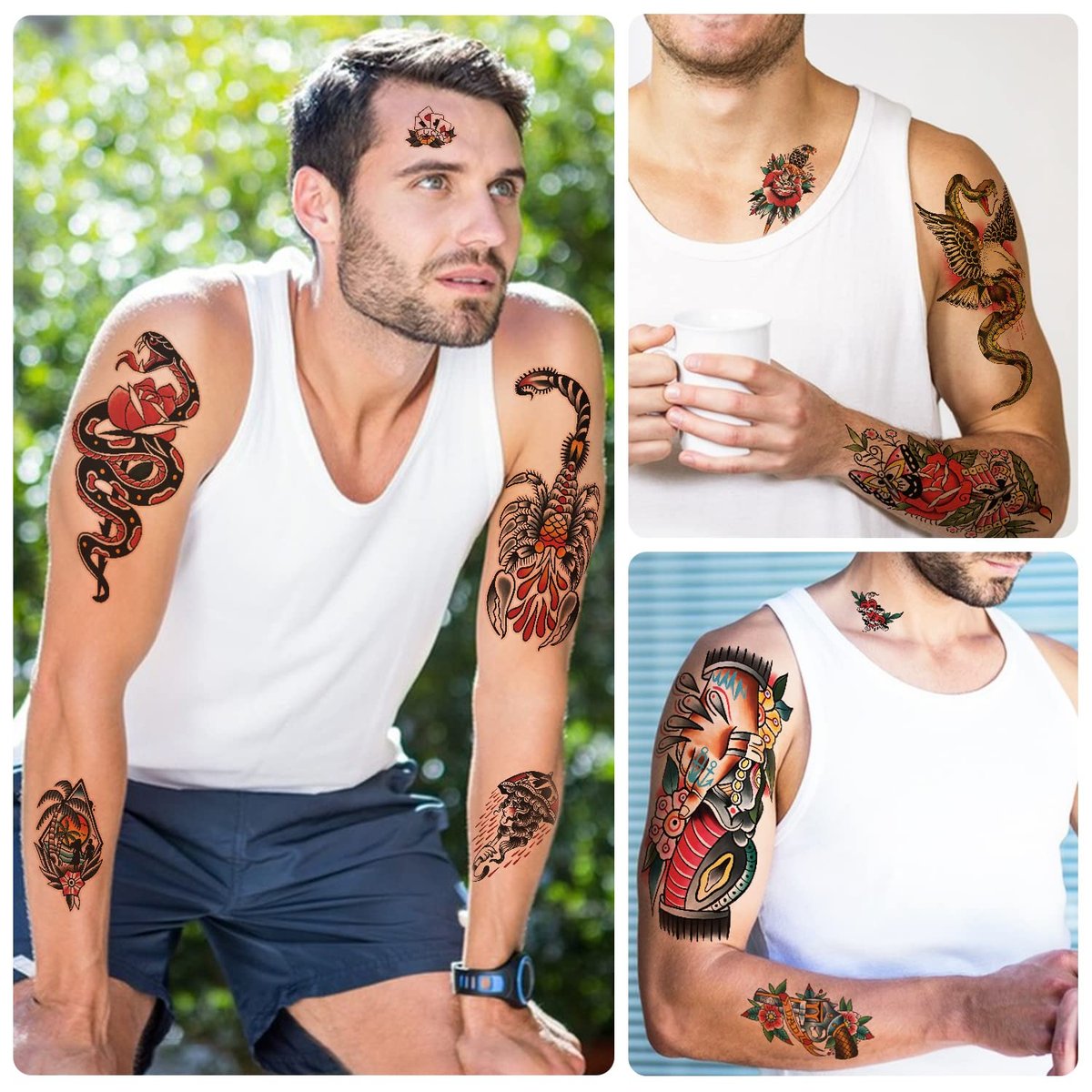 77 Sheets Classic Temporary Tattoos for Adults - Old School Sailor Jerry Style Fake Tattoos, American Traditional Rose Arm Tattoo Stickers for Women Men Kids - görsel 7