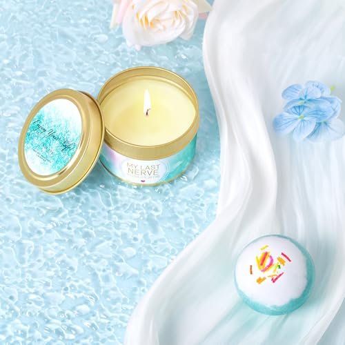 Gem Tend Relaxing Spa Gifts Basket for Women - Self Care Gift Set for Mom, Wife, Girlfriend, Sister, Friend - Blue Stainless Steel Avelisse