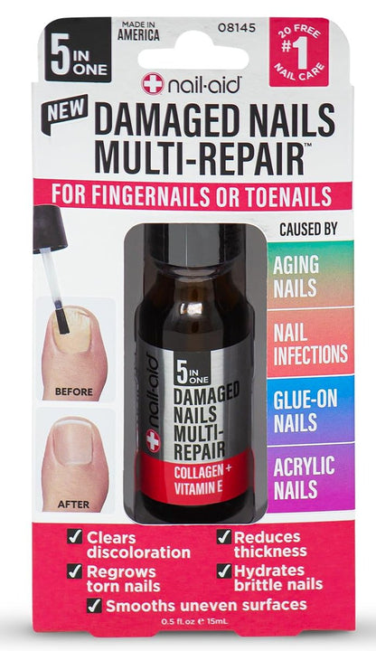 Nail-Aid 5-in-1 Damaged Nails Multi-Repair - Clear, 0.5 Fl Oz - Restore Fingernails & Toenails