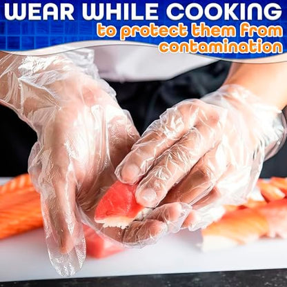 200 Pcs Paraffin Gloves for Hands - Lightweight, Disposable, Transparent, Leak-Proof Plastic Gloves for Cooking, Eating, Cleaning, Hair Coloring