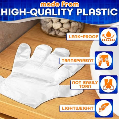 200 Pcs Paraffin Gloves for Hands - Lightweight, Disposable, Transparent, Leak-Proof Plastic Gloves for Cooking, Eating, Cleaning, Hair Coloring