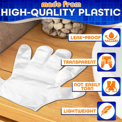 200 Pcs Paraffin Gloves for Hands - Lightweight, Disposable, Transparent, Leak-Proof Plastic Gloves for Cooking, Eating, Cleaning, Hair Coloring