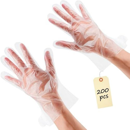 200 Pcs Paraffin Gloves for Hands - Lightweight, Disposable, Transparent, Leak-Proof Plastic Gloves for Cooking, Eating, Cleaning, Hair Coloring