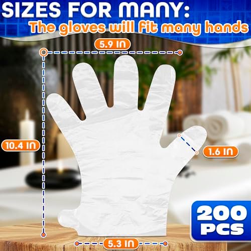 200 Pcs Paraffin Gloves for Hands - Lightweight, Disposable, Transparent, Leak-Proof Plastic Gloves for Cooking, Eating, Cleaning, Hair Coloring - görsel 4