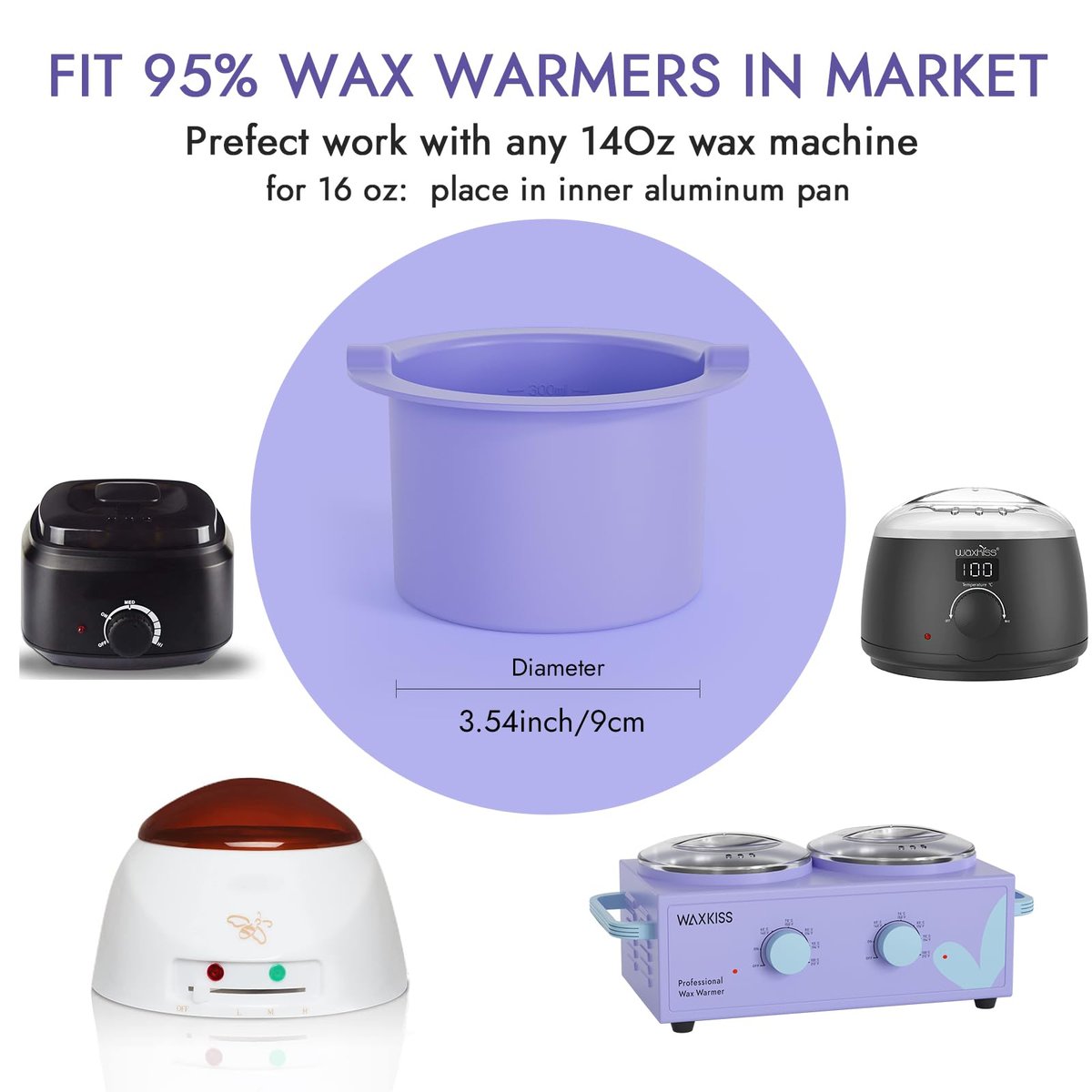 Silicone Wax Warmer Liner 14oz Pot Liner for Waxing Replacement - Microwave Safe, Easy to Clean, Reusable 3-Pack, Non-Stick Wax Silicone Bowl (Diameter 9cm) Avelisse