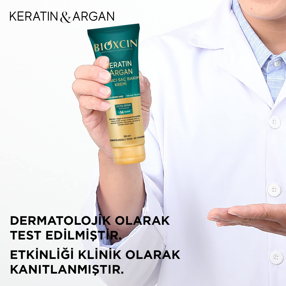 BIOXCIN Keratin Argan Repair Hair Care Cream for Worn and Damaged Hair - 250 ml - görsel 5