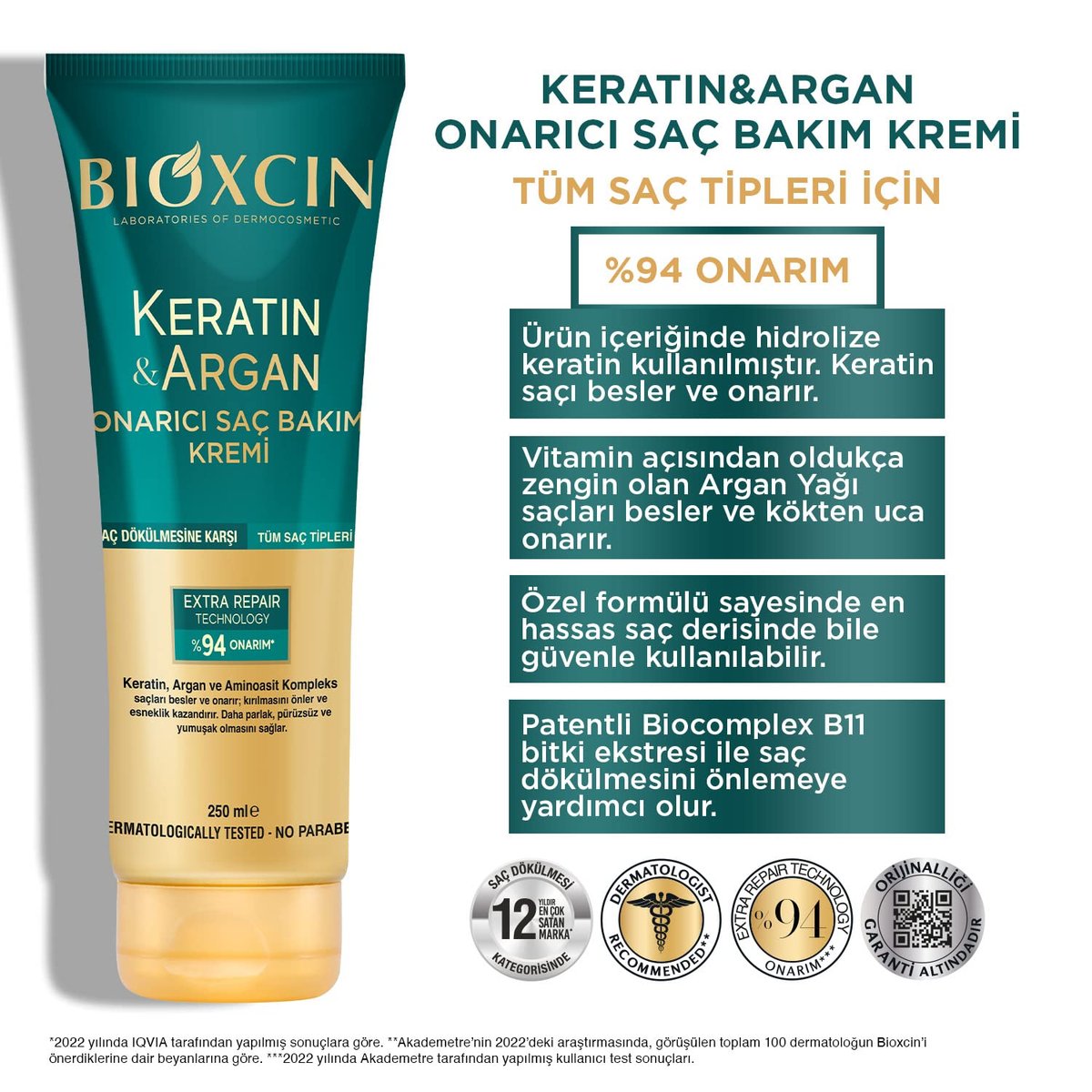 BIOXCIN Keratin Argan Repair Hair Care Cream for Worn and Damaged Hair - 250 ml - görsel 7