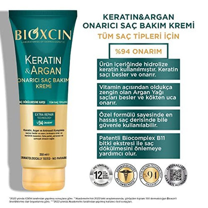 BIOXCIN Keratin Argan Repair Hair Care Cream for Worn and Damaged Hair - 250 ml