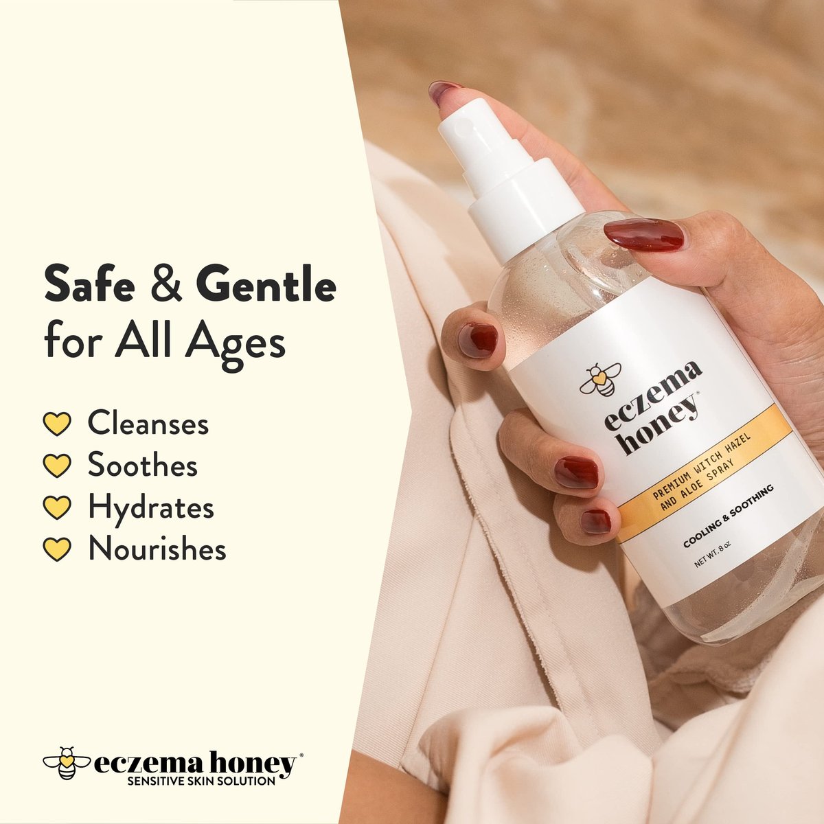 ECZEMA HONEY Premium Witch Hazel & Aloe Spray - Unscented Facial Mist, Moisturizer, Makeup Setting Spray & Aftershave, 8 oz Avelisse