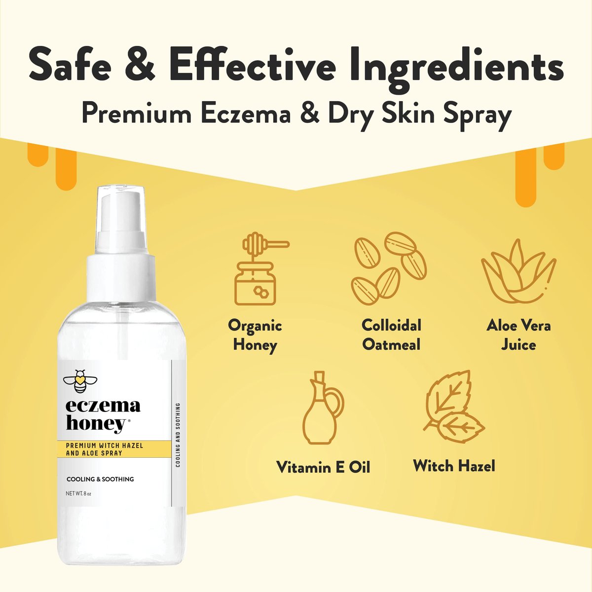 ECZEMA HONEY Premium Witch Hazel & Aloe Spray - Unscented Facial Mist, Moisturizer, Makeup Setting Spray & Aftershave, 8 oz Avelisse