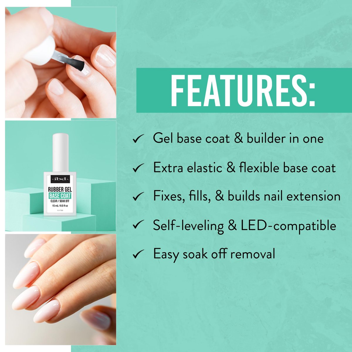 IBD Rubber Base Gel Nail Polish – Clear Soak-Off Builder Gel for Nail Strengthening & Breakage Prevention (0.5 fl oz) Avelisse