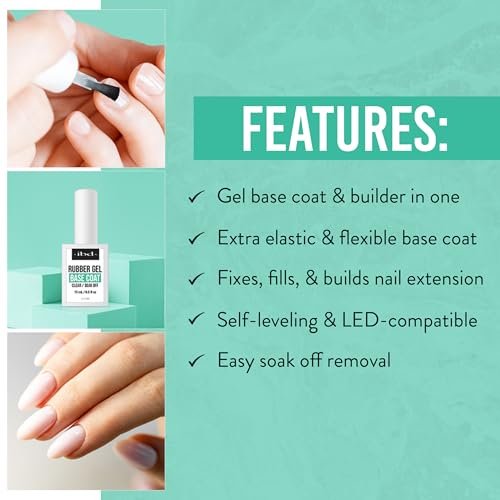 IBD Rubber Base Gel Nail Polish – Clear Soak-Off Builder Gel for Nail Strengthening & Breakage Prevention (0.5 fl oz) Avelisse