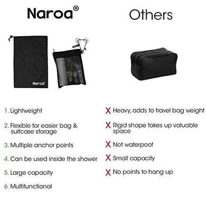 Naroa Waterproof Multifunctional Toiletry Shower Bag for Gym, Travel, Business – Foldable Portable Hanging Bathroom Mesh Caddy with Wet & Dry Storage Suction Hook Tote for Men Women