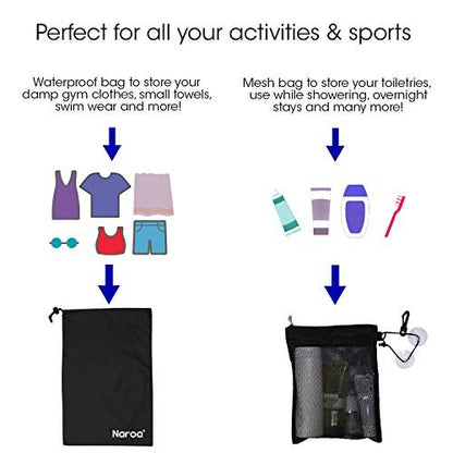 Naroa Waterproof Multifunctional Toiletry Shower Bag for Gym, Travel, Business – Foldable Portable Hanging Bathroom Mesh Caddy with Wet & Dry Storage Suction Hook Tote for Men Women