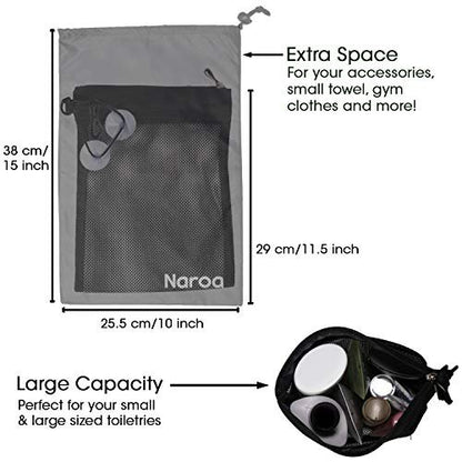 Naroa Waterproof Multifunctional Toiletry Shower Bag for Gym, Travel, Business – Foldable Portable Hanging Bathroom Mesh Caddy with Wet & Dry Storage Suction Hook Tote for Men Women