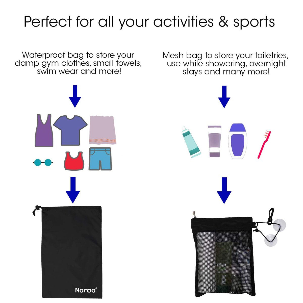 Naroa Waterproof Multifunctional Toiletry Shower Bag for Gym, Travel, Business – Foldable Portable Hanging Bathroom Mesh Caddy with Wet & Dry Storage Suction Hook Tote for Men Women - görsel 3