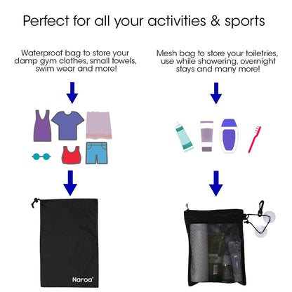 Naroa Waterproof Multifunctional Toiletry Shower Bag for Gym, Travel, Business – Foldable Portable Hanging Bathroom Mesh Caddy with Wet & Dry Storage Suction Hook Tote for Men Women