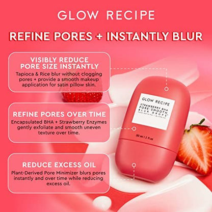 Glow Recipe Strawberry BHA Serum Primer - Silicone-Free Blurring Matte Primer with Salicylic Acid, Pore Minimizing, Oil Control, Smooth Texture (30ml) Avelisse