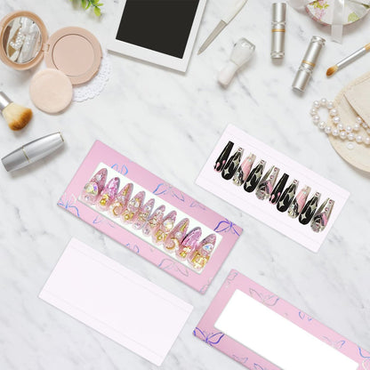 71-Piece Empty Press on Nails Packaging Box Set with White Background Papers and Double Sided Tape – Pink, for Nail Business