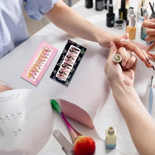 71-Piece Empty Press on Nails Packaging Box Set with White Background Papers and Double Sided Tape – Pink, for Nail Business - görsel 8