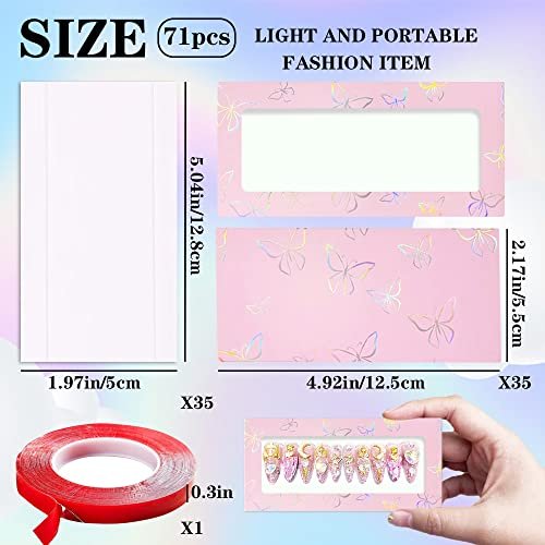 71-Piece Empty Press on Nails Packaging Box Set with White Background Papers and Double Sided Tape – Pink, for Nail Business - görsel 6
