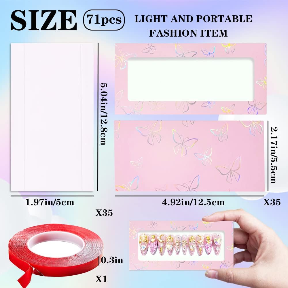 71-Piece Empty Press on Nails Packaging Box Set with White Background Papers and Double Sided Tape – Pink, for Nail Business - görsel 5