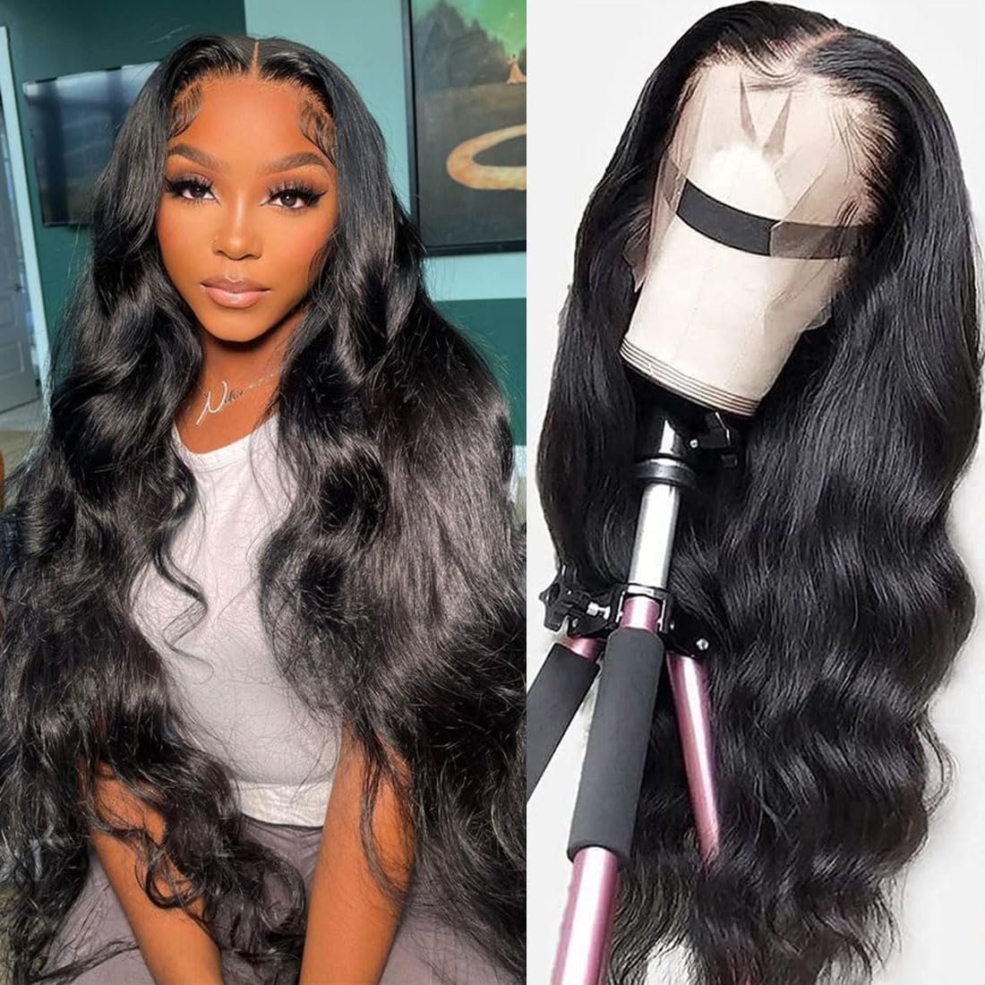 GOMOST 13x4 Body Wave Lace Front Wig Human Hair for Black Women - Natural Black 24 Inch Glueless Wig Avelisse