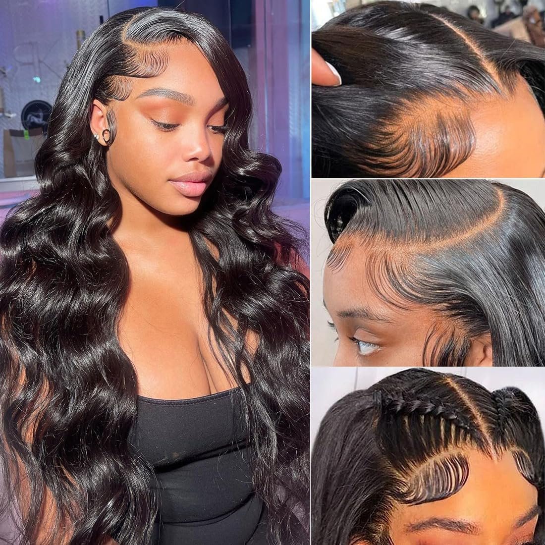 GOMOST 13x4 Body Wave Lace Front Wig Human Hair for Black Women - Natural Black 24 Inch Glueless Wig Avelisse