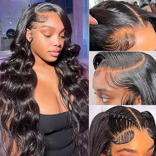 GOMOST 13x4 Body Wave Lace Front Wig Human Hair for Black Women - Natural Black 24 Inch Glueless Wig Avelisse