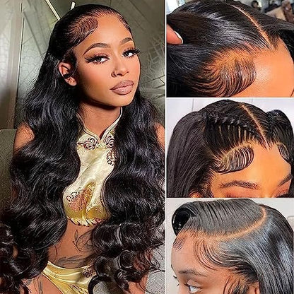 GOMOST 13x4 Body Wave Lace Front Wig Human Hair for Black Women - Natural Black 24 Inch Glueless Wig Avelisse