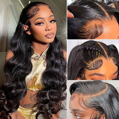 GOMOST 13x4 Body Wave Lace Front Wig Human Hair for Black Women - Natural Black 24 Inch Glueless Wig Avelisse