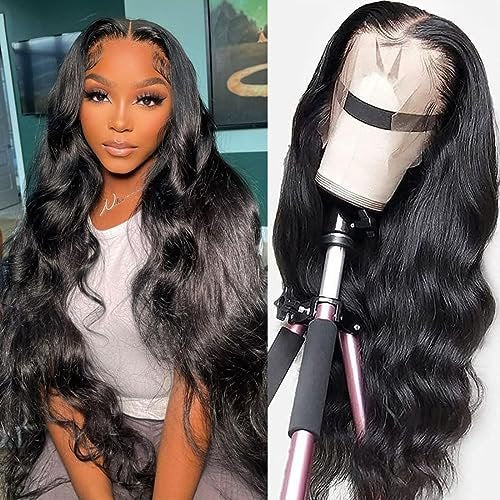 GOMOST 13x4 Body Wave Lace Front Wig Human Hair for Black Women - Natural Black 24 Inch Glueless Wig Avelisse