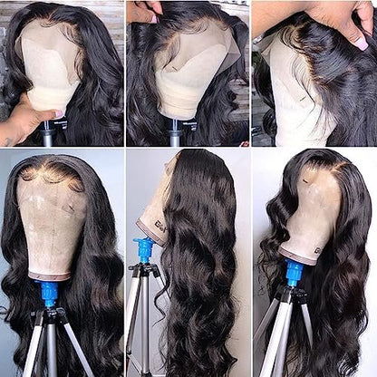 GOMOST 13x4 Body Wave Lace Front Wig Human Hair for Black Women - Natural Black 24 Inch Glueless Wig Avelisse