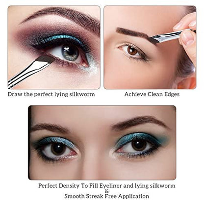 Etercycle 3-Piece Fine Angled Eyeliner Brush Set | Ultra-Thin Sickle Slanted Flat Angle for Precision Eyebrow, Eyeliner & Concealer