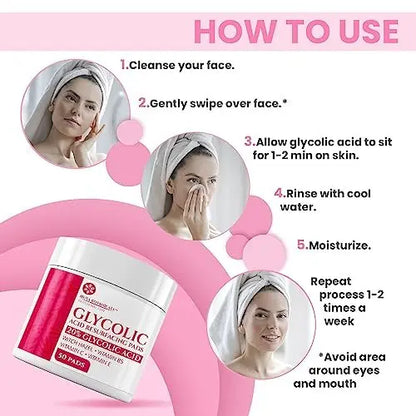 20% Glycolic Acid Pads (50 Pads) - Exfoliating Face Pads for Chemical Peel at Home - Glycolic Acid Peel with Vitamin C for Acne and Radiant Skin Avelisse