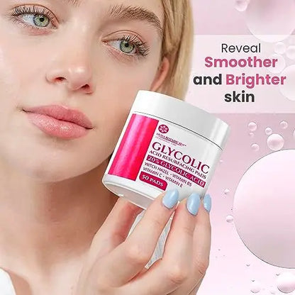 20% Glycolic Acid Pads (50 Pads) - Exfoliating Face Pads for Chemical Peel at Home - Glycolic Acid Peel with Vitamin C for Acne and Radiant Skin Avelisse