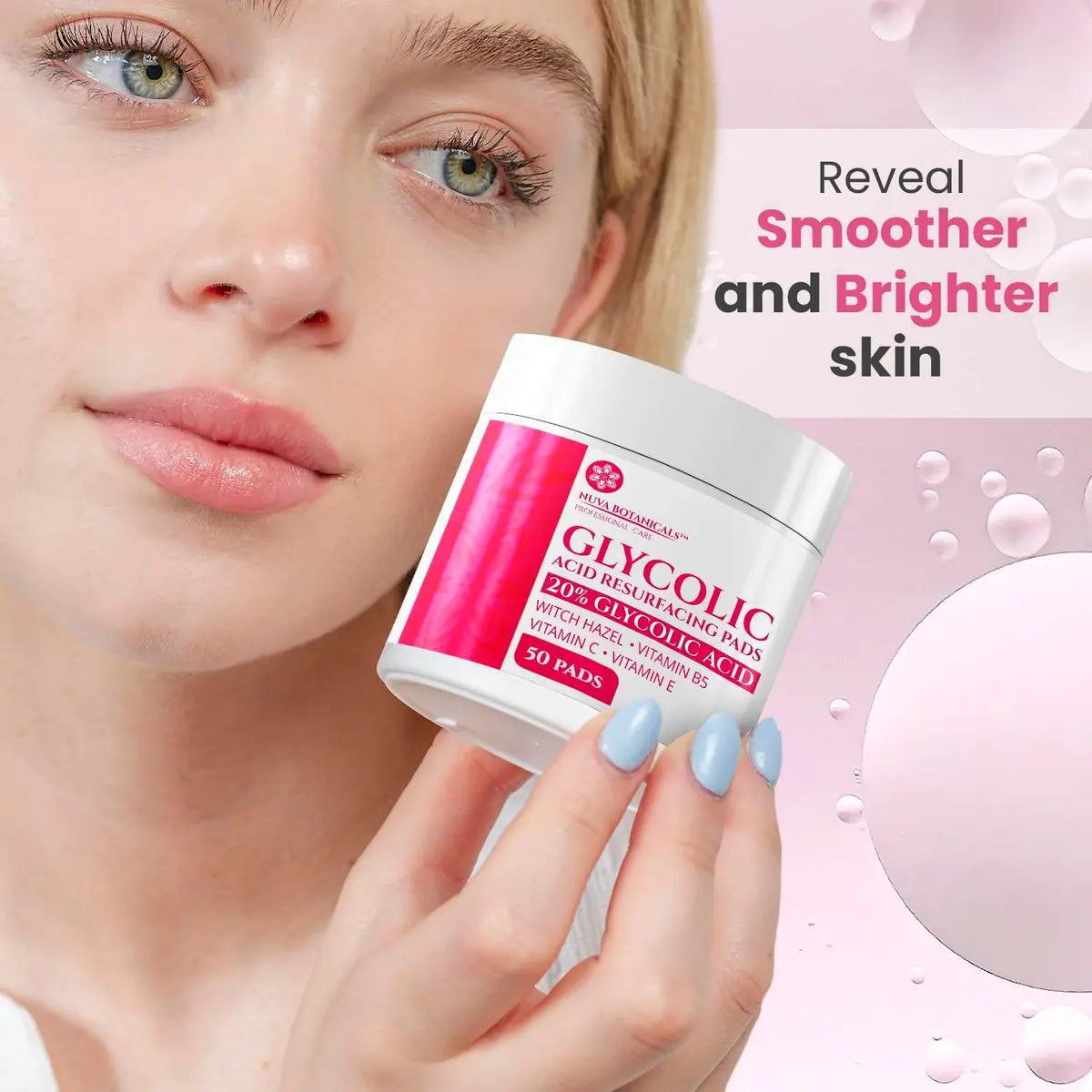 20% Glycolic Acid Pads (50 Pads) - Exfoliating Face Pads for Chemical Peel at Home - Glycolic Acid Peel with Vitamin C for Acne and Radiant Skin Avelisse