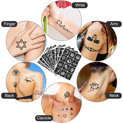 FANOST Henna Stencils Kit 24 Sheets – 400+ Reusable Tattoo Stencils for Kids, Teens & Adults – Airbrush & Temporary Tattoo Stencils for Face, Hand, Finger – Mehndi Stencil