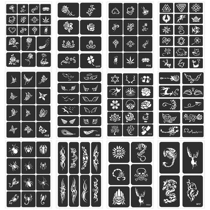 FANOST Henna Stencils Kit 24 Sheets – 400+ Reusable Tattoo Stencils for Kids, Teens & Adults – Airbrush & Temporary Tattoo Stencils for Face, Hand, Finger – Mehndi Stencil