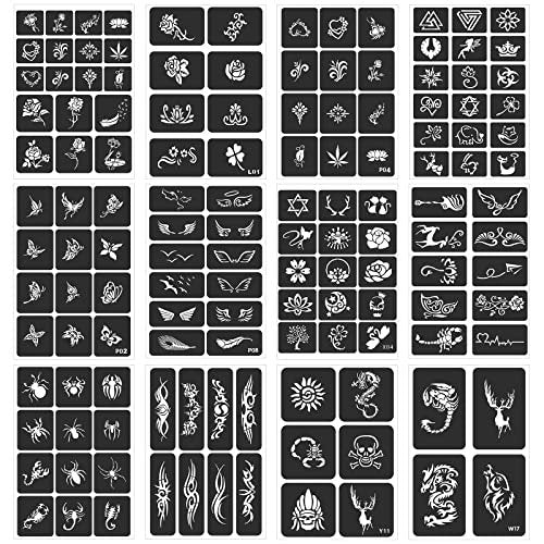 FANOST Henna Stencils Kit 24 Sheets – 400+ Reusable Tattoo Stencils for Kids, Teens & Adults – Airbrush & Temporary Tattoo Stencils for Face, Hand, Finger – Mehndi Stencil - görsel 7