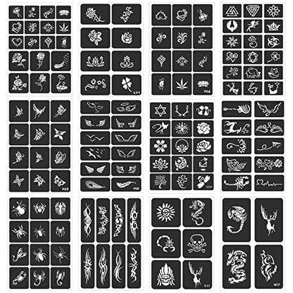FANOST Henna Stencils Kit 24 Sheets – 400+ Reusable Tattoo Stencils for Kids, Teens & Adults – Airbrush & Temporary Tattoo Stencils for Face, Hand, Finger – Mehndi Stencil