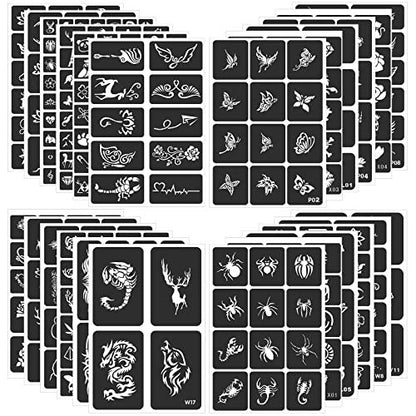 FANOST Henna Stencils Kit 24 Sheets – 400+ Reusable Tattoo Stencils for Kids, Teens & Adults – Airbrush & Temporary Tattoo Stencils for Face, Hand, Finger – Mehndi Stencil